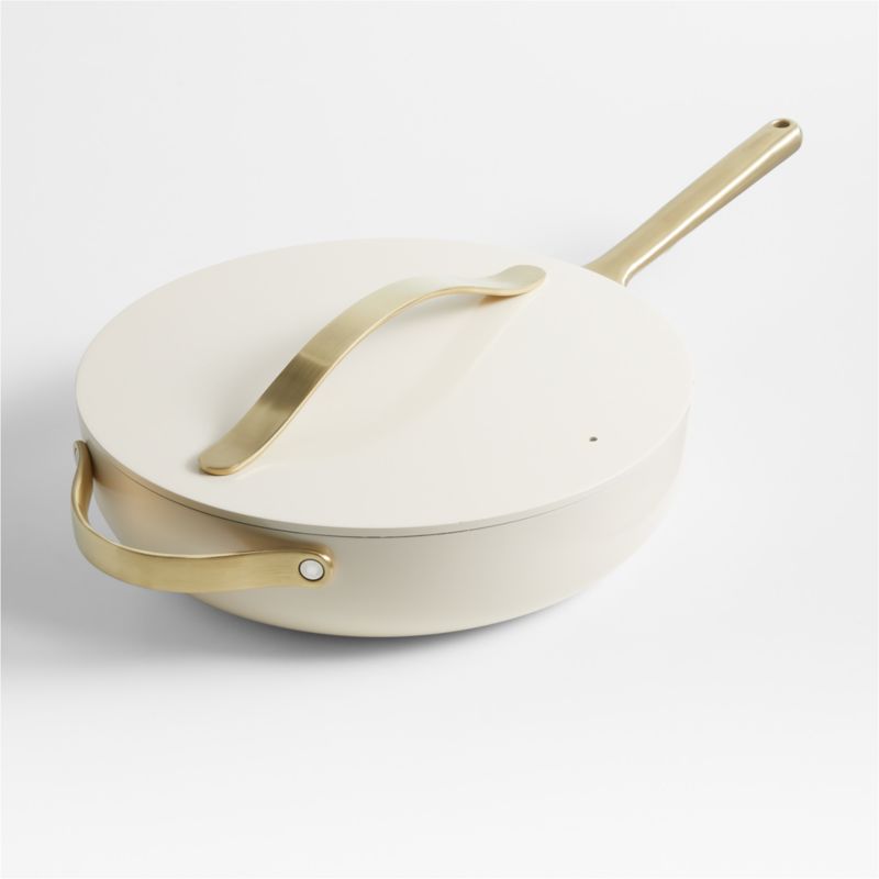 Caraway Cream NonStick Ceramic Saute Pan with Gold Hardware + Reviews Crate & Barrel