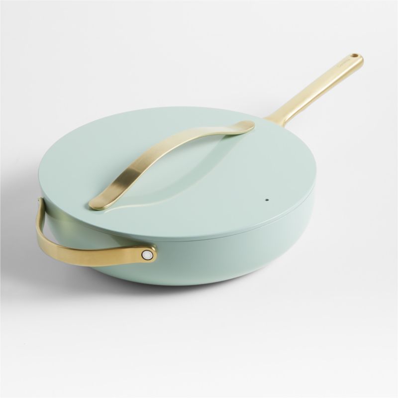 Caraway Silt Green Non-Stick Ceramic Saute Pan with Gold Hardware with Gold Hardware