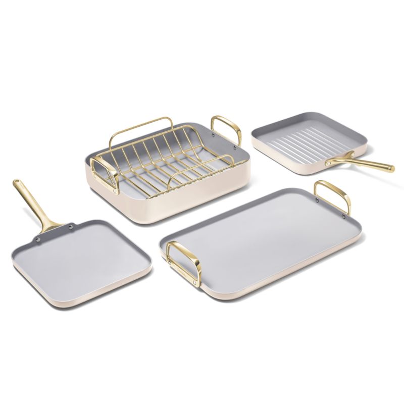 Caraway ® Cream Ceramic Non-Stick 5-Piece Cookware Set with Gold Hardware - image 4 of 6