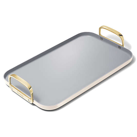 Caraway ® Cream Ceramic Non-Stick Double Burner Griddle with Gold Hardware