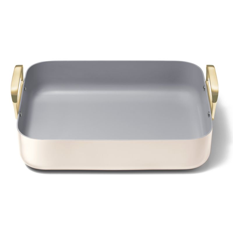 Caraway ® Cream Ceramic Non-Stick Roasting Pan with Rack & Gold Hardware - image 4 of 8