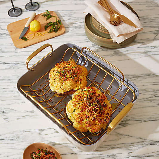 Caraway ® 16.5" Cream Ceramic Non-Stick Roasting Pan with Rack