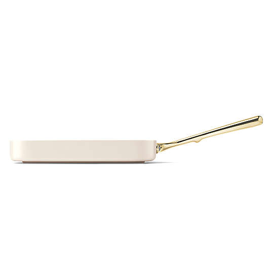 Caraway ® Cream Ceramic Non-Stick Square Grill Pan with Gold Hardware