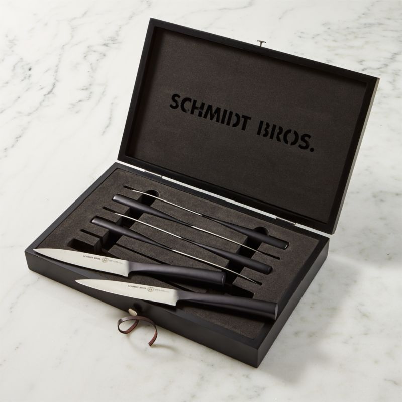 Schmidt Brothers Cutlery Carbon 6 6-Piece Steak Knife Set in Wood Box