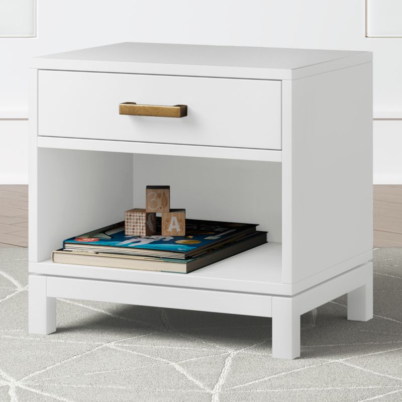 Parke White Wood Kids Nightstand with Drawer