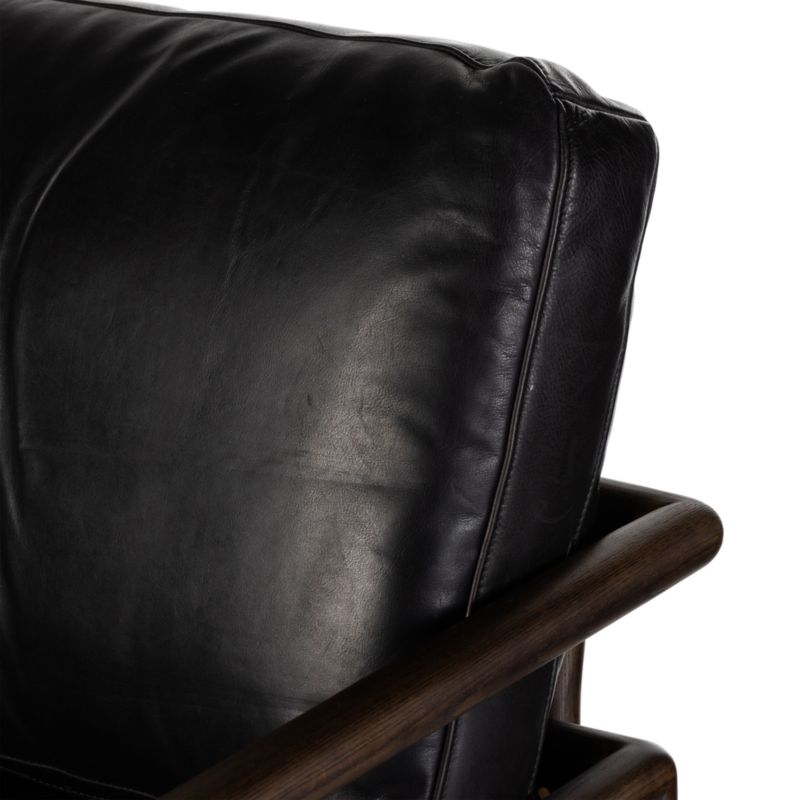 Carlin Antique Black Leather and Cane Accent Chair