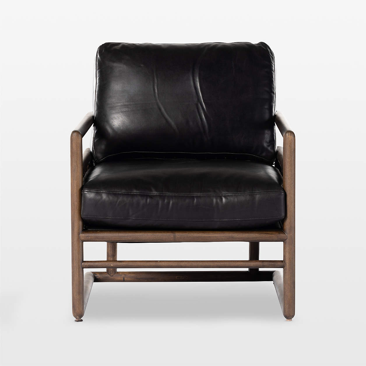 Carlin Antique Black Leather and Cane Accent Chair Crate & Barrel