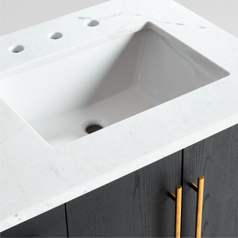 Carmen 60" White Marble Top Double Sink Black Ash Wood Vanity with Shelf