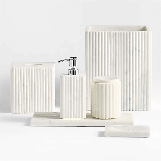 Carmen Fluted White Marble Bath Collection, Set of 6
