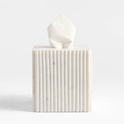 Carmen Fluted White Marble Tissue Box