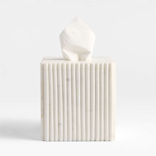 Carmen Fluted White Marble Tissue Box