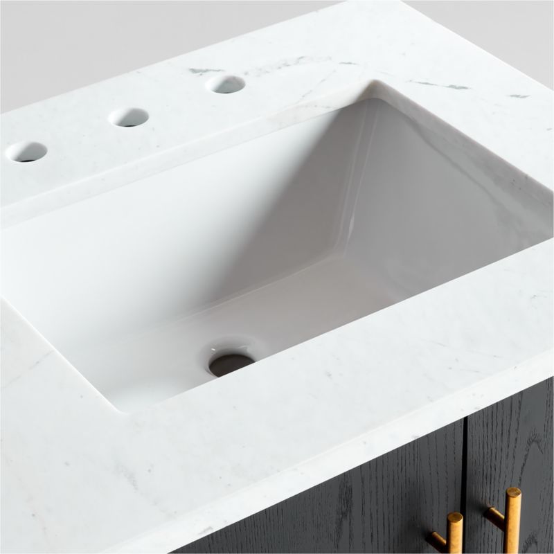 Carmen 36" White Marble Top Single Sink Black Ash Wood Vanity with Shelf
