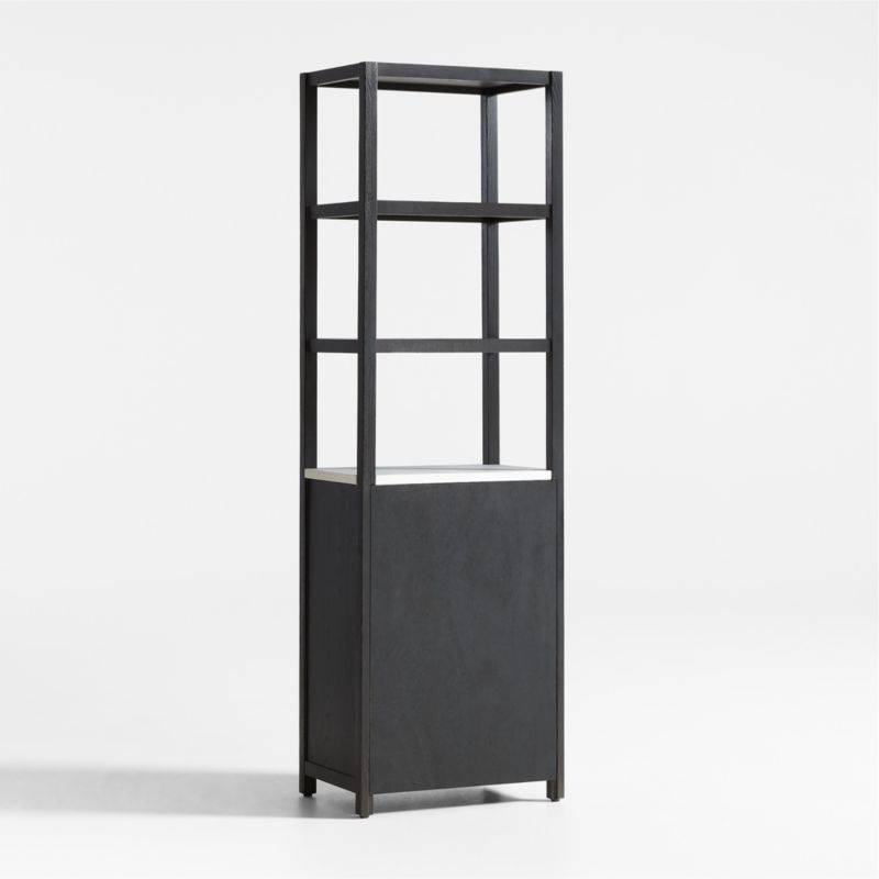 Carmen Tall White Marble Shelf and Black Ash Wood Bathroom Storage Tower - image 8 of 15