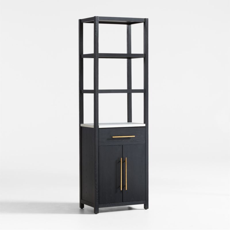 Carmen Tall White Marble Shelf and Black Ash Wood Bathroom Storage Tower - image 4 of 15