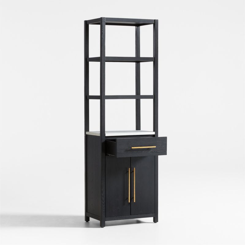 Carmen Tall White Marble Shelf and Black Ash Wood Bathroom Storage Tower - image 5 of 15