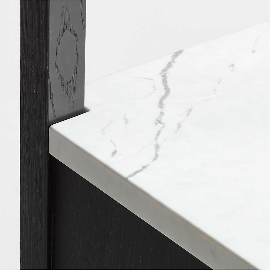 Carmen Tall White Marble Shelf and Black Ash Wood Bathroom Storage