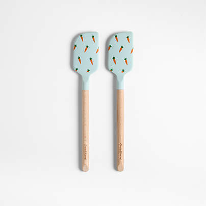 Carrot Blue Silicone and Wood Mini Spatulas, Set of 2