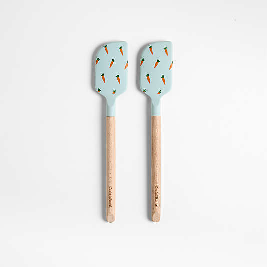 Carrot Blue Silicone and Wood Mini Spatulas, Set of 2