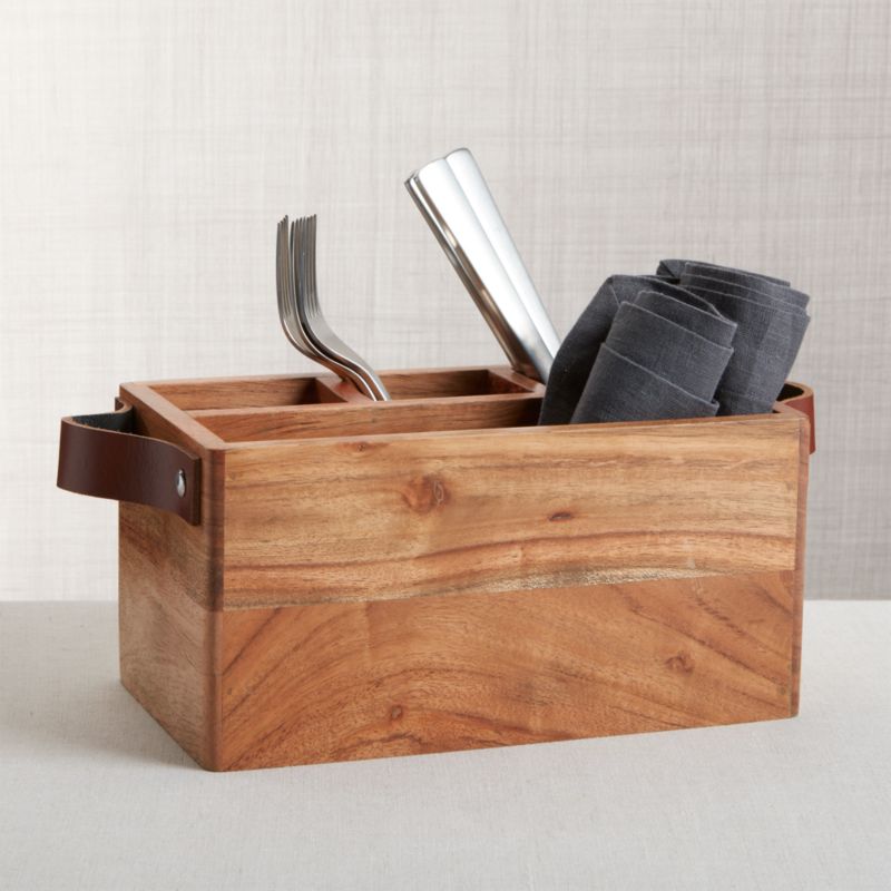 Carson Flatware Caddy with Leather Handles + Reviews | Crate & Barrel
