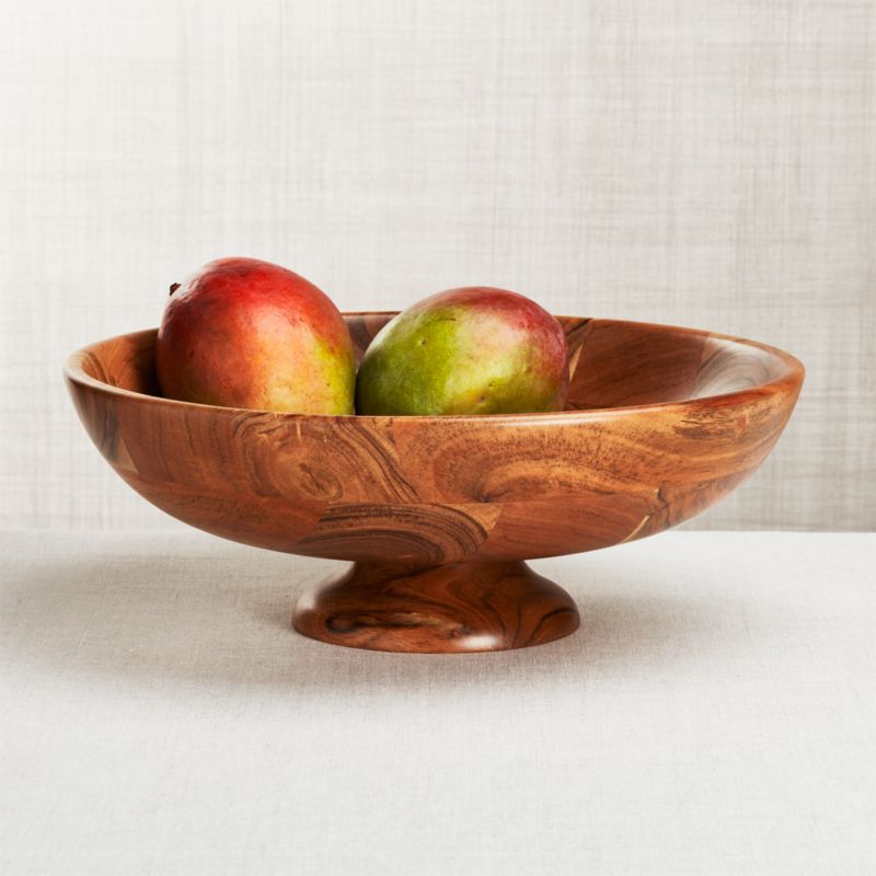 Carson Acacia Footed Fruit Bowl + Reviews | Crate & Barrel