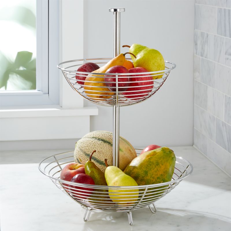 Carter Stainless 2 Tier Fruit Basket Reviews Crate Barrel   CarterSS2TierFruitBasketSHF16