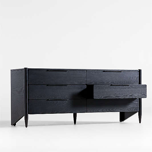 Casa 72" Black Oak Wood 6-Drawer Dresser