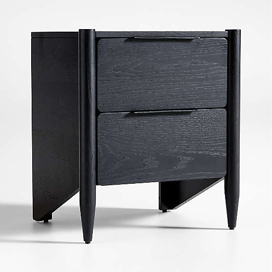 Casa Black Finish Oak Wood Nightstand with Drawers