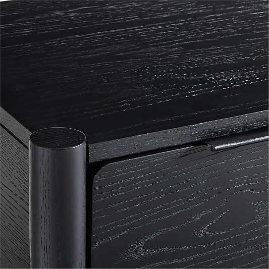 Casa Black Finish Oak Wood Nightstand with Drawers