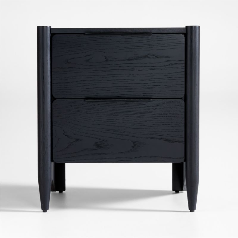 Casa Black Finish Oak Wood Nightstand with Drawers