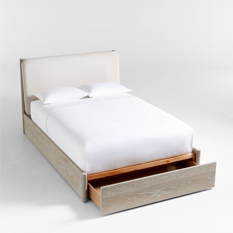Casa White Oak Wood Queen Storage Bed with Outlet