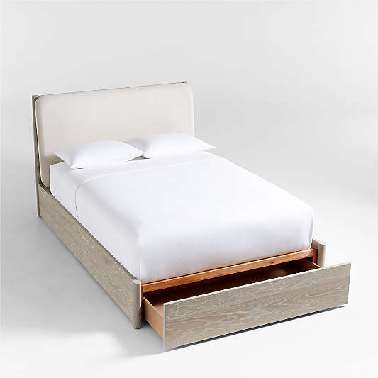 Casa White Oak Wood King Storage Bed with Outlet