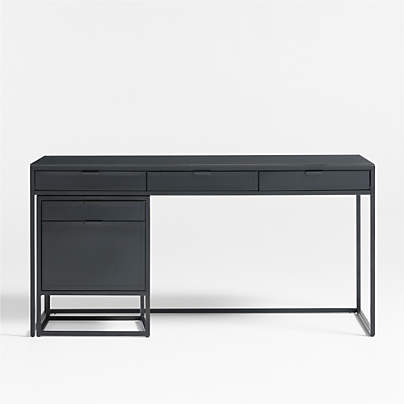 Casement 60" Black Metal Desk with File Cabinet