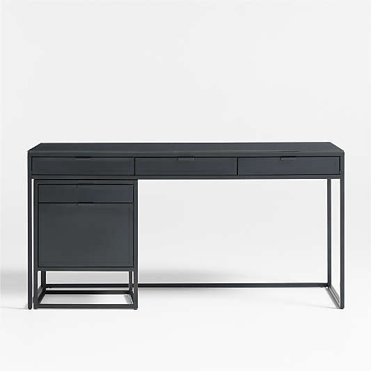 Casement 60" Black Metal Desk with File Cabinet