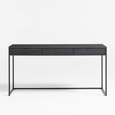 Casement 60" Black Metal Desk with Glass Top