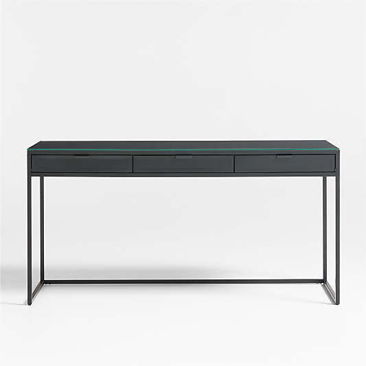 Casement 60" Black Metal Desk with Glass Top