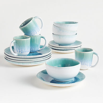 View Caspian 16-Piece Aqua Reactive Glaze Dinnerware Set details