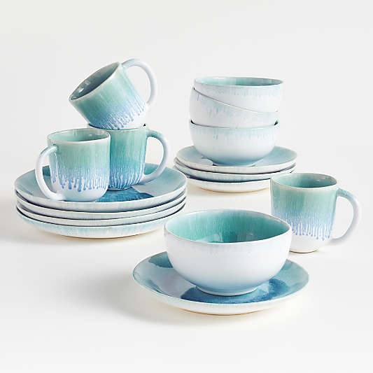 Caspian 16-Piece Aqua Reactive Glaze Dinnerware Set