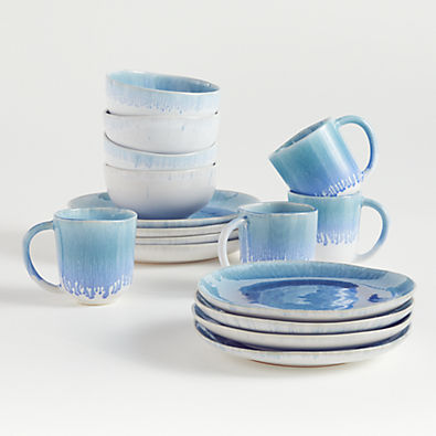 View Caspian 16-Piece Blue Reactive Glaze Dinnerware Set details