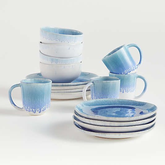 Caspian 16-Piece Blue Reactive Glaze Dinnerware Set