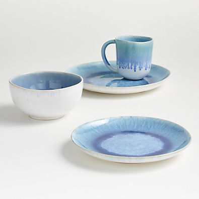 View Caspian 4-Piece Blue Reactive Glaze Dinnerware Set details