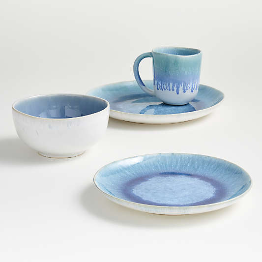 Caspian 4-Piece Blue Reactive Glaze Dinnerware Set