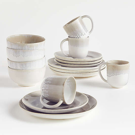 Caspian 16-Piece Grey Reactive Glaze Dinnerware Set