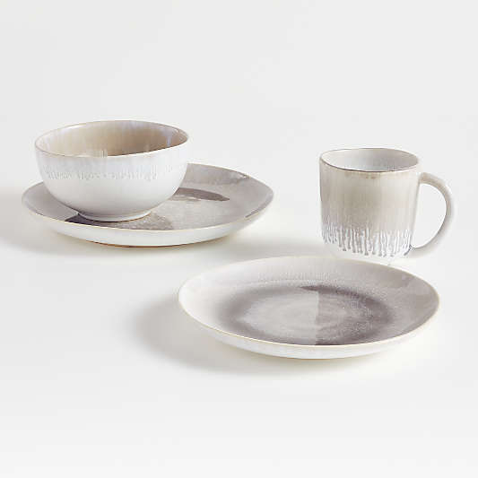 Caspian 4-Piece Grey Reactive Glaze Dinnerware Set