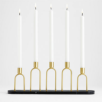 View Cassia Marble and Brass Taper Candle Centerpiece details