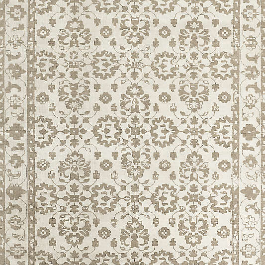 Cassis Wool Floral Ivory Handknotted Rug Swatch 12"x18"