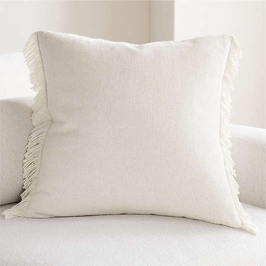 Casual Textured Fringe 23"x23" Arctic Ivory Throw Pillow Cover