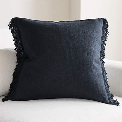 Casual Textured Fringe 23"x23" Deep Indigo Throw Pillow with Feather Insert