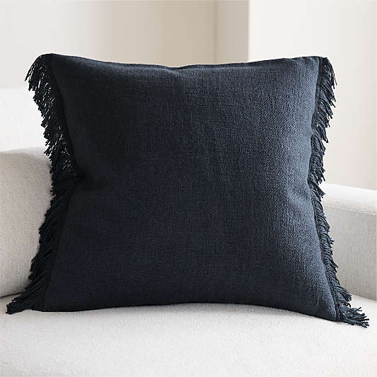 Casual Textured Fringe 23"x23" Deep Indigo Throw Pillow with Down-Alternative Insert
