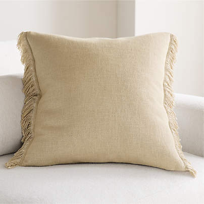 Casual Textured Fringe 23"x23" Flax Taupe Throw Pillow with Feather Insert