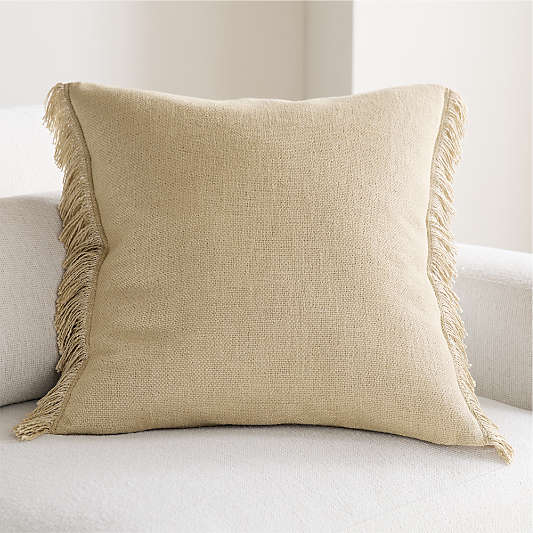 Casual Textured Fringe 23"x23" Flax Taupe Throw Pillow Cover
